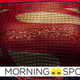 An up close look at the 'S' logo on the chest of Sasha Calle's Supergirl costume for Andy Muschietti's DC Comics movie, The Flash